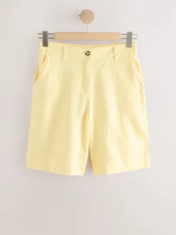 Lemon Yellow Linen Blend Knee Shorts