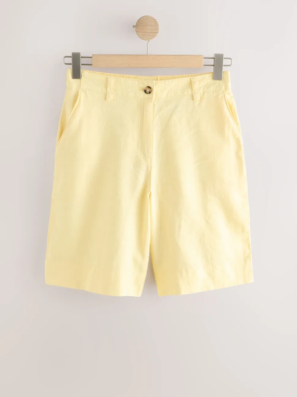 Lemon Yellow Linen Blend Knee Shorts