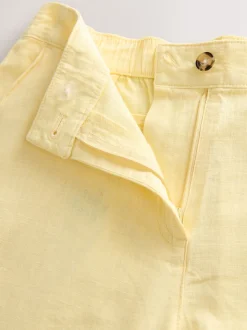 Lemon Yellow Linen Blend Knee Shorts