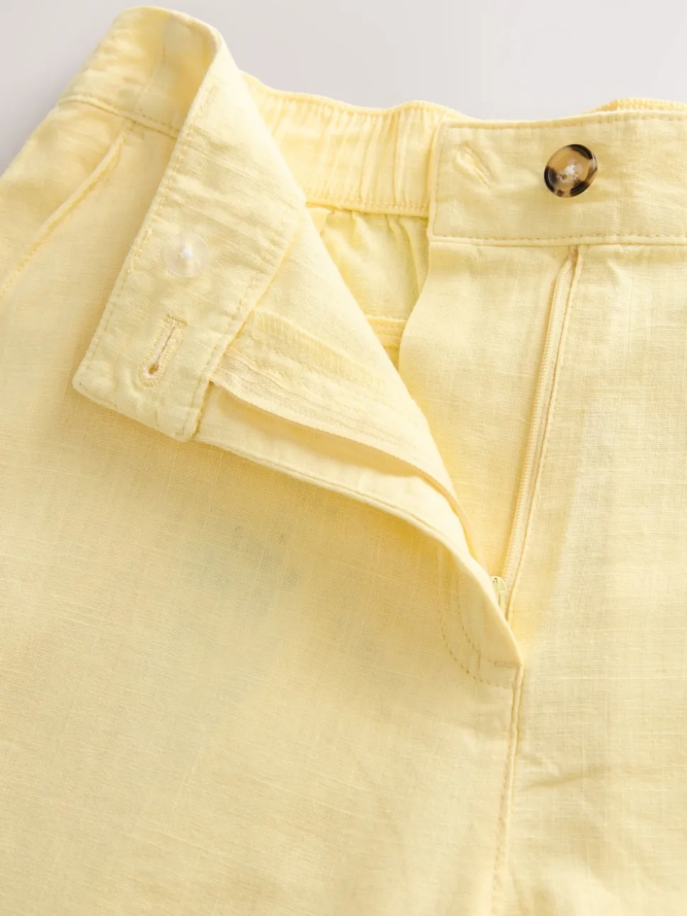 Lemon Yellow Linen Blend Knee Shorts