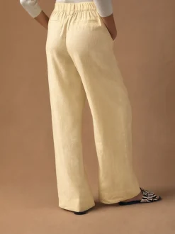 Lemon Yellow Smart Front Linen Blend Wide Leg Trousers