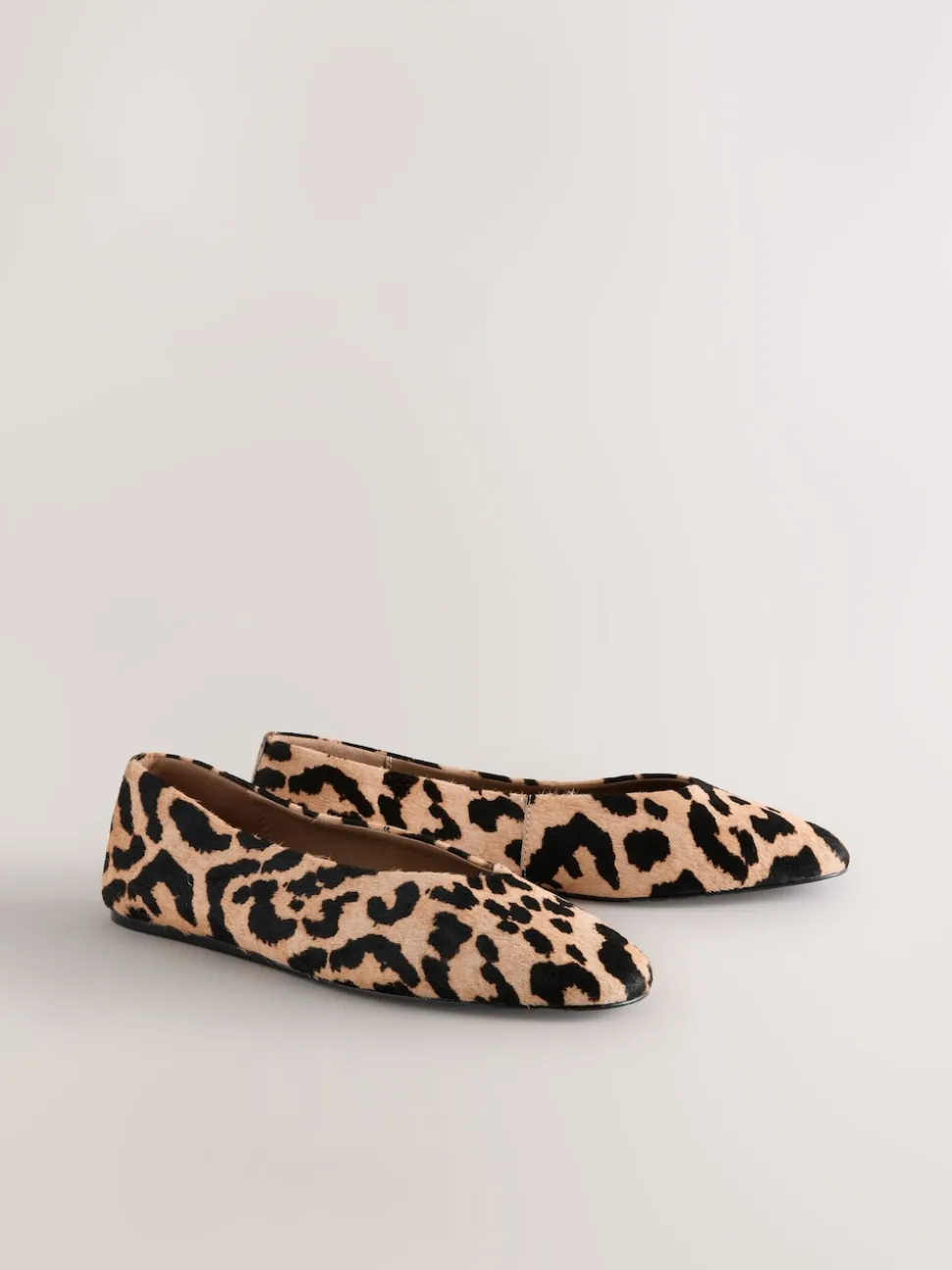 Leopard Extra Wide Fit Leather Round Toe Ballerinas