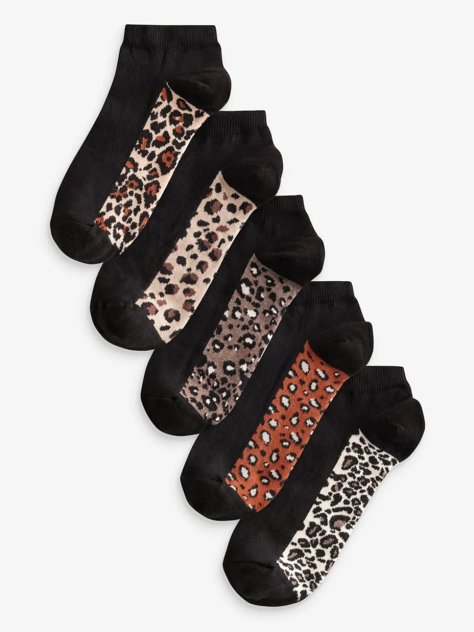 Leopard Footbed Trainers Socks 5 Pack