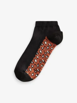 Leopard Footbed Trainers Socks 5 Pack