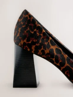 Leopard Leather Block Court Heels