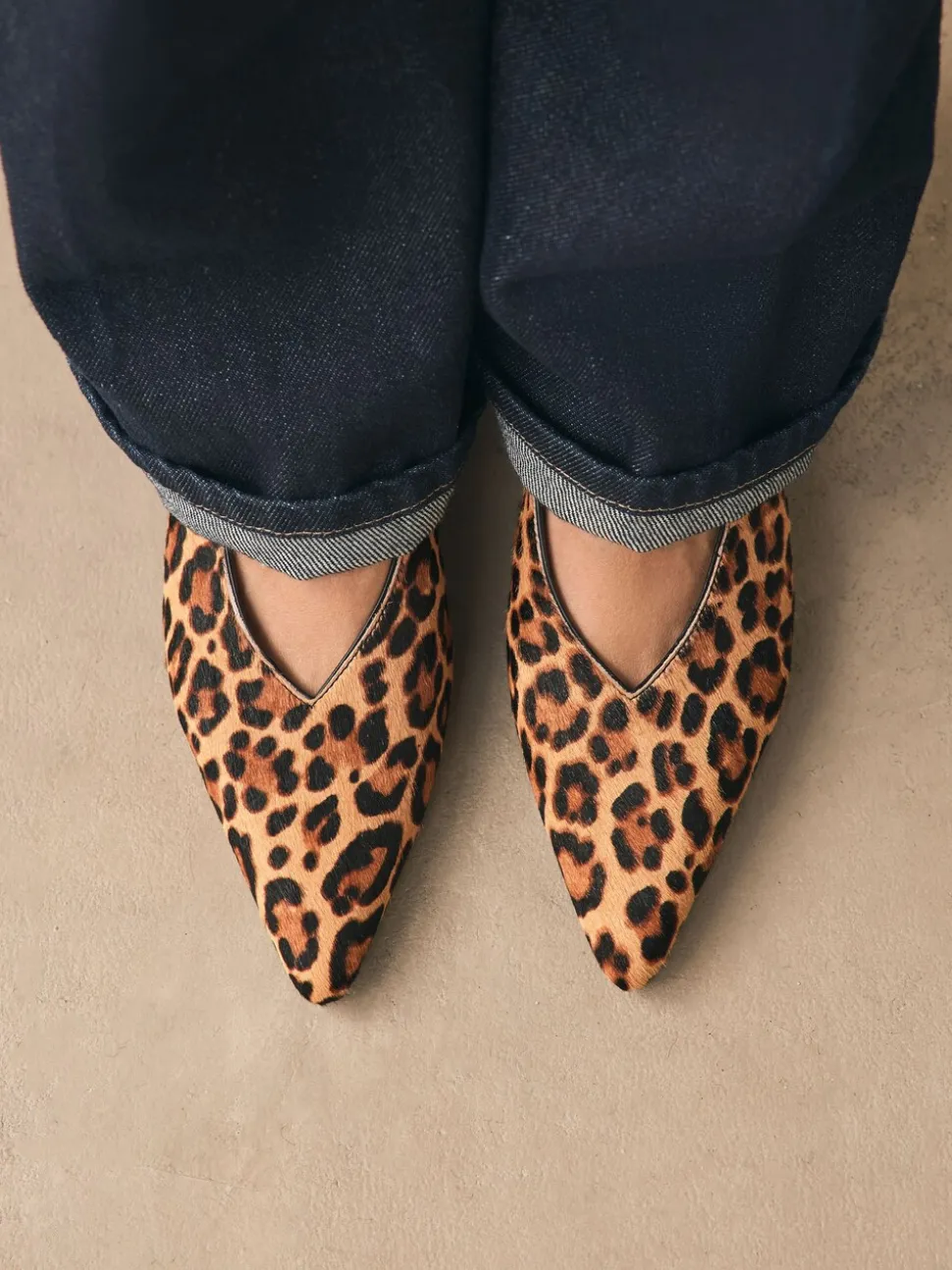 Leopard Leather Pointed Toe Slingback Heels
