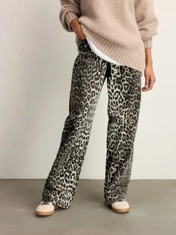 Leopard Print Cotton Wide Leg Jeans