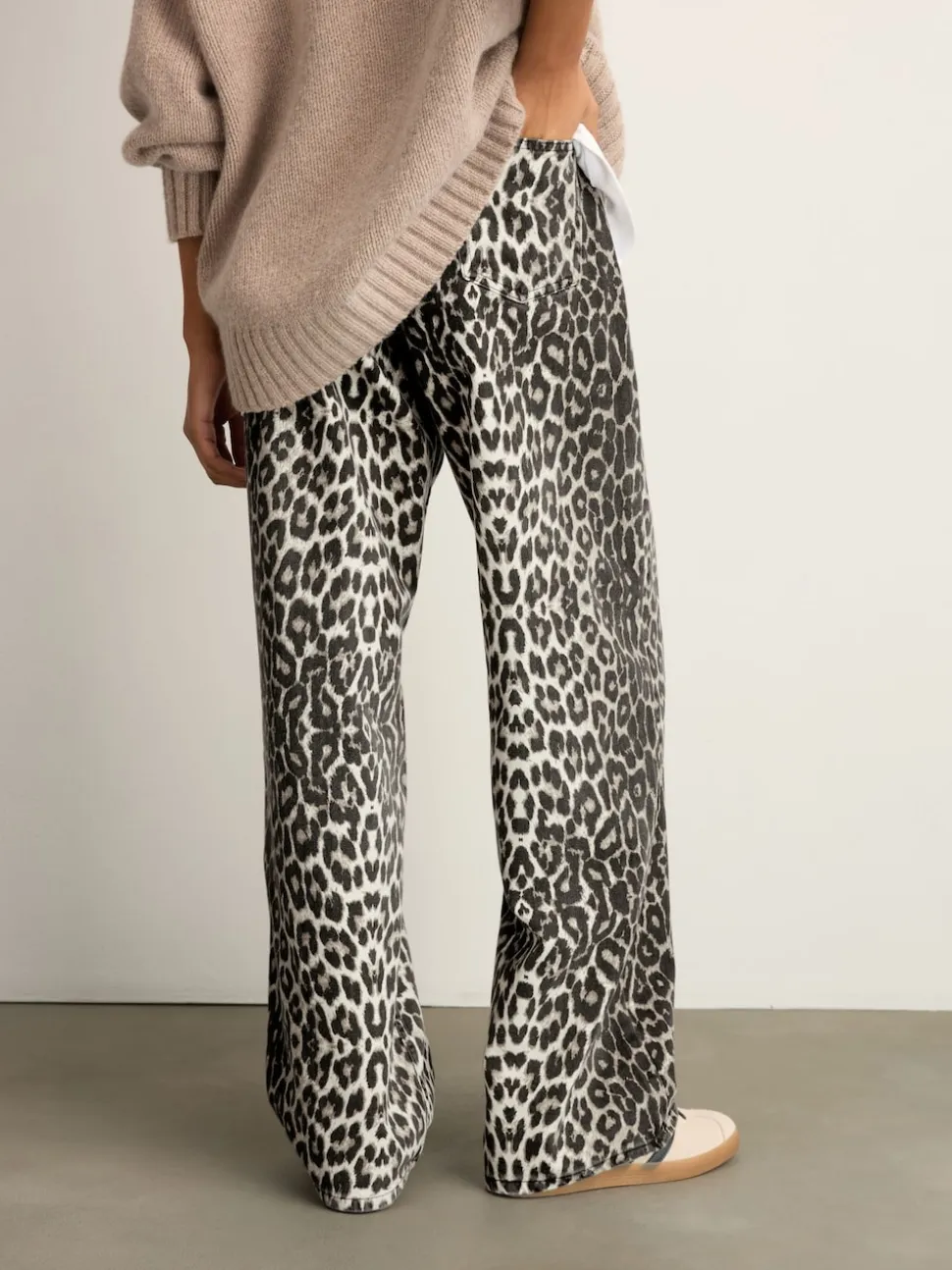Leopard Print Cotton Wide Leg Jeans