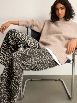 Leopard Print Cotton Wide Leg Jeans