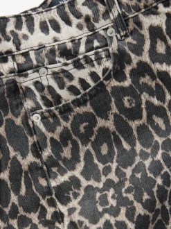 Leopard Print Cotton Wide Leg Jeans