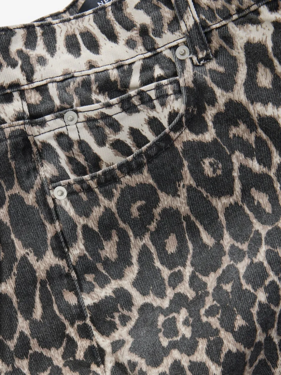 Leopard Print Cotton Wide Leg Jeans