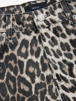 Leopard Print Cotton Wide Leg Jeans