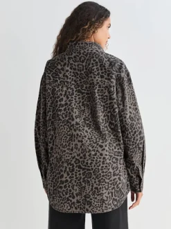 Leopard Print Oversize Denim Shirt