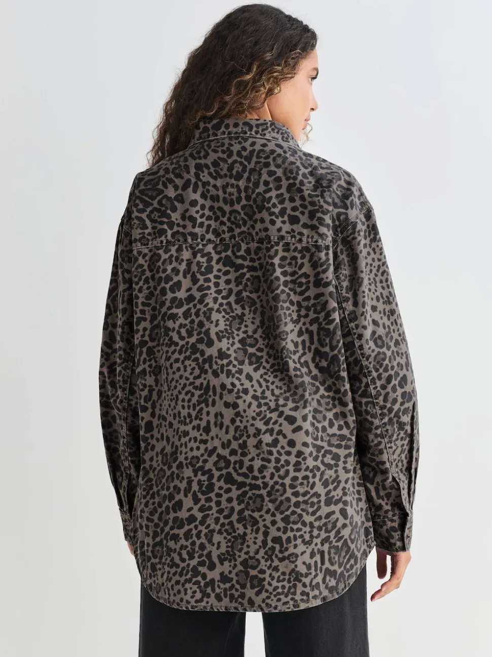 Leopard Print Oversize Denim Shirt