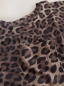 Leopard Print Relaxed Boxy Elbow Length Crew Neck T-Shirt