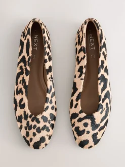 Leopard Print Standard/Wide Fit Leather Round Toe Ballerinas