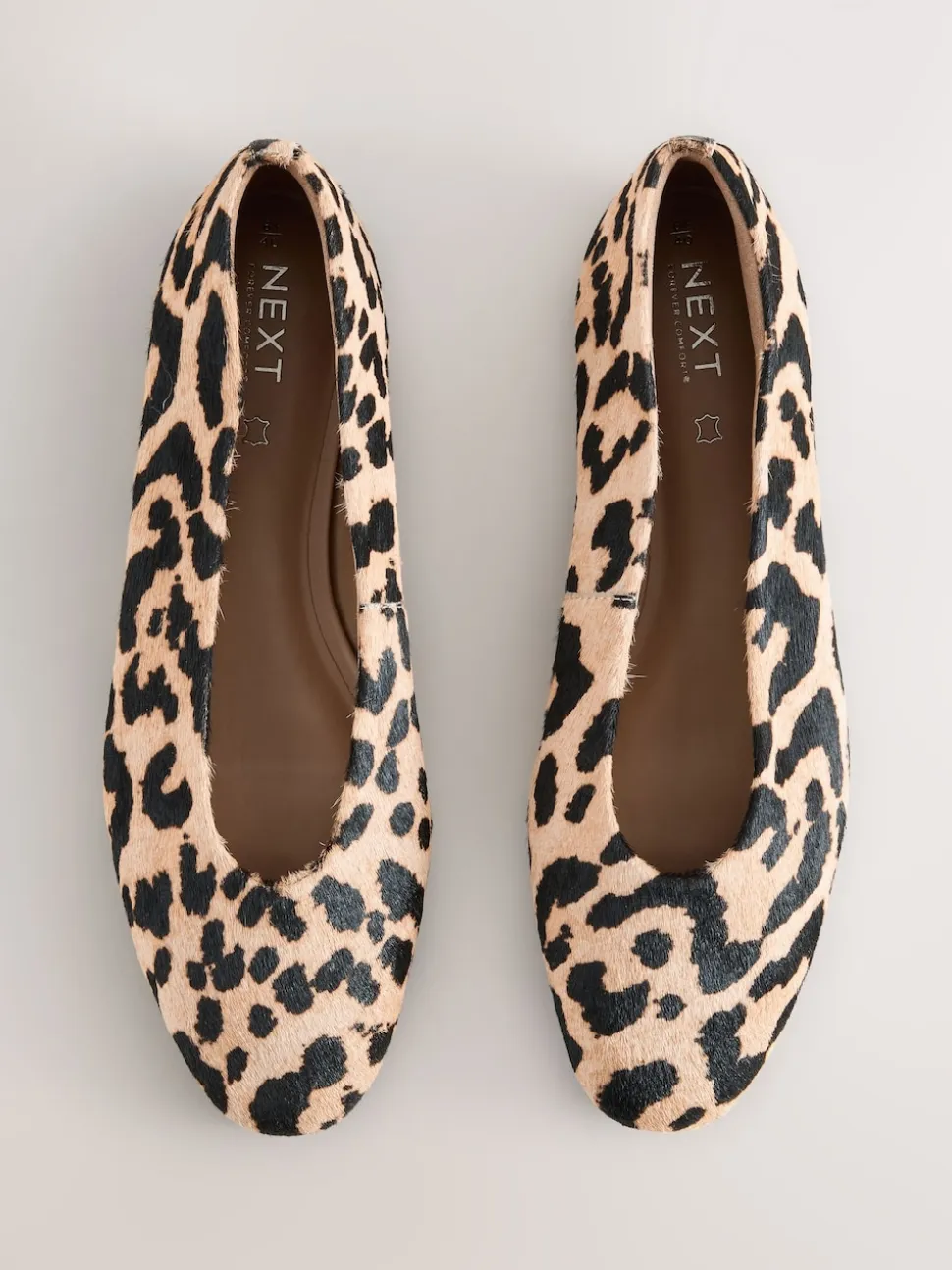 Leopard Print Standard/Wide Fit Leather Round Toe Ballerinas