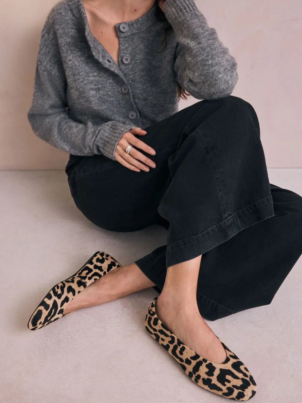 Leopard Print Standard/Wide Fit Leather Round Toe Ballerinas