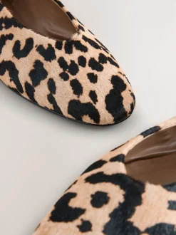 Leopard Print Standard/Wide Fit Leather Round Toe Ballerinas