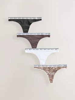 Leopard Print Thong Cotton Logo Knickers 4 Pack