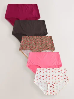 Leopard/Cherry Print Midi Microfibre Knickers 5 Pack