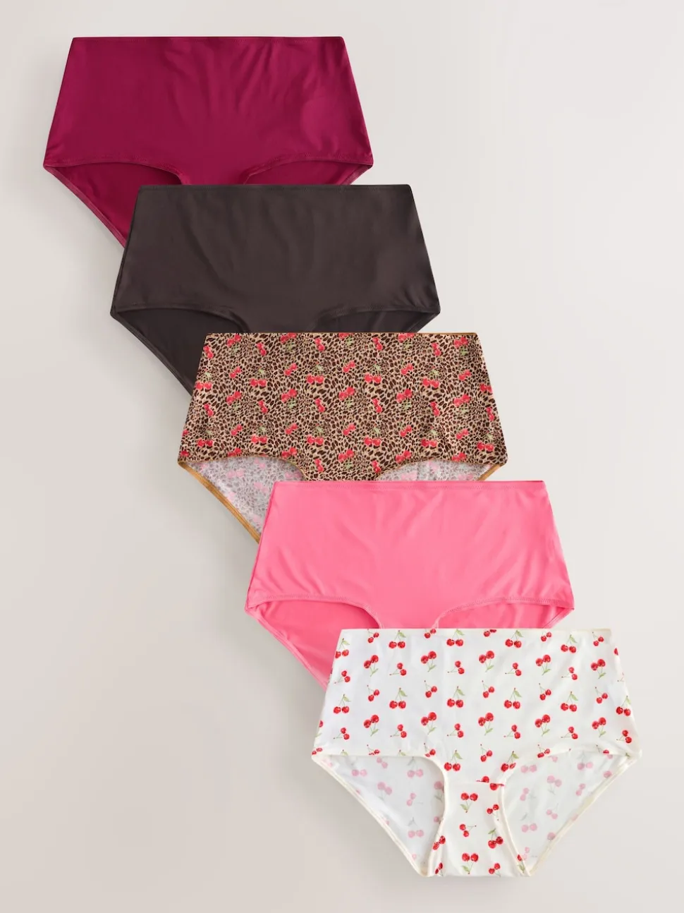 Leopard/Cherry Print Midi Microfibre Knickers 5 Pack