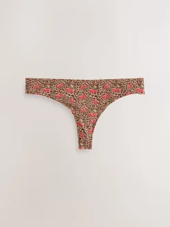 Leopard/Cherry Print Thong Microfibre Knickers 5 Pack