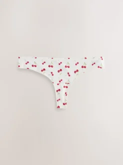 Leopard/Cherry Print Thong Microfibre Knickers 5 Pack