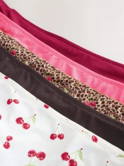 Leopard/Cherry Print Thong Microfibre Knickers 5 Pack