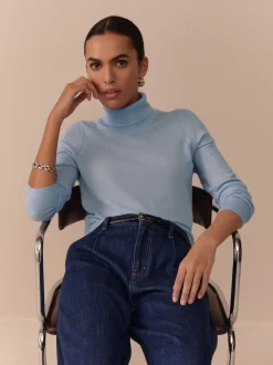 Light Blue 100% Merino Wool N.Premium Roll Neck Jumper