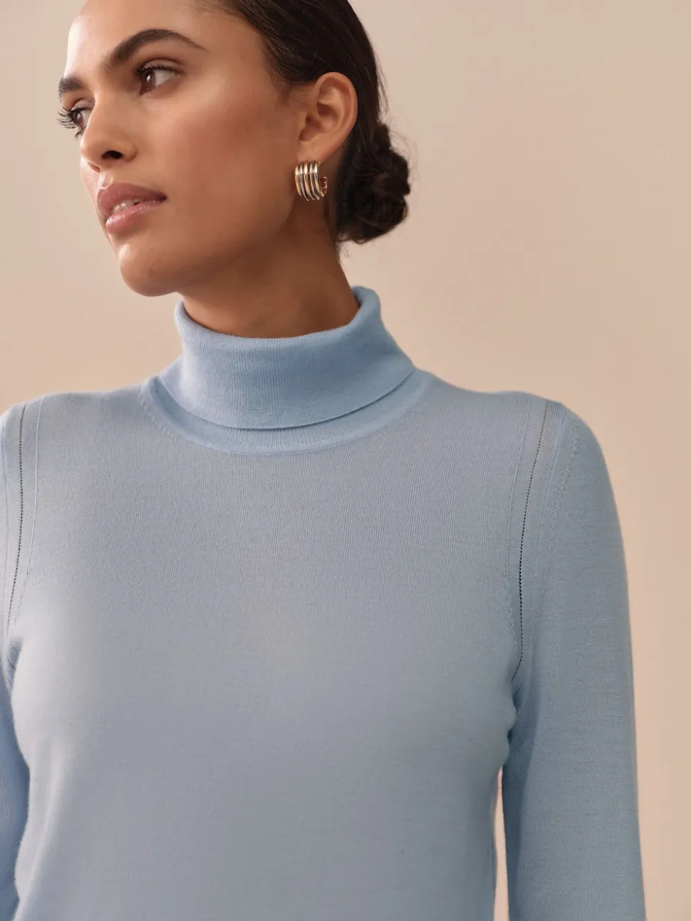 Light Blue 100% Merino Wool N.Premium Roll Neck Jumper