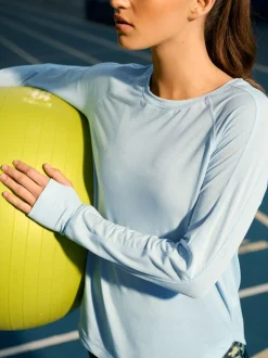 Light Blue Active Crew Neck Long Sleeve T-Shirt