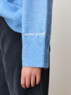 Light Blue Badge Embroidery Crew Neck Knitted Jumper with Wool