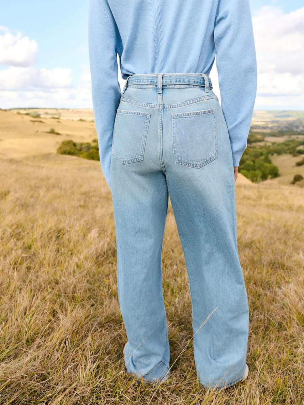 Light Blue Belted Wide Leg Jeans