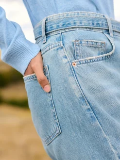 Light Blue Belted Wide Leg Jeans