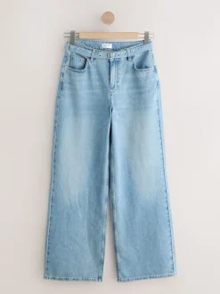 Light Blue Belted Wide Leg Jeans
