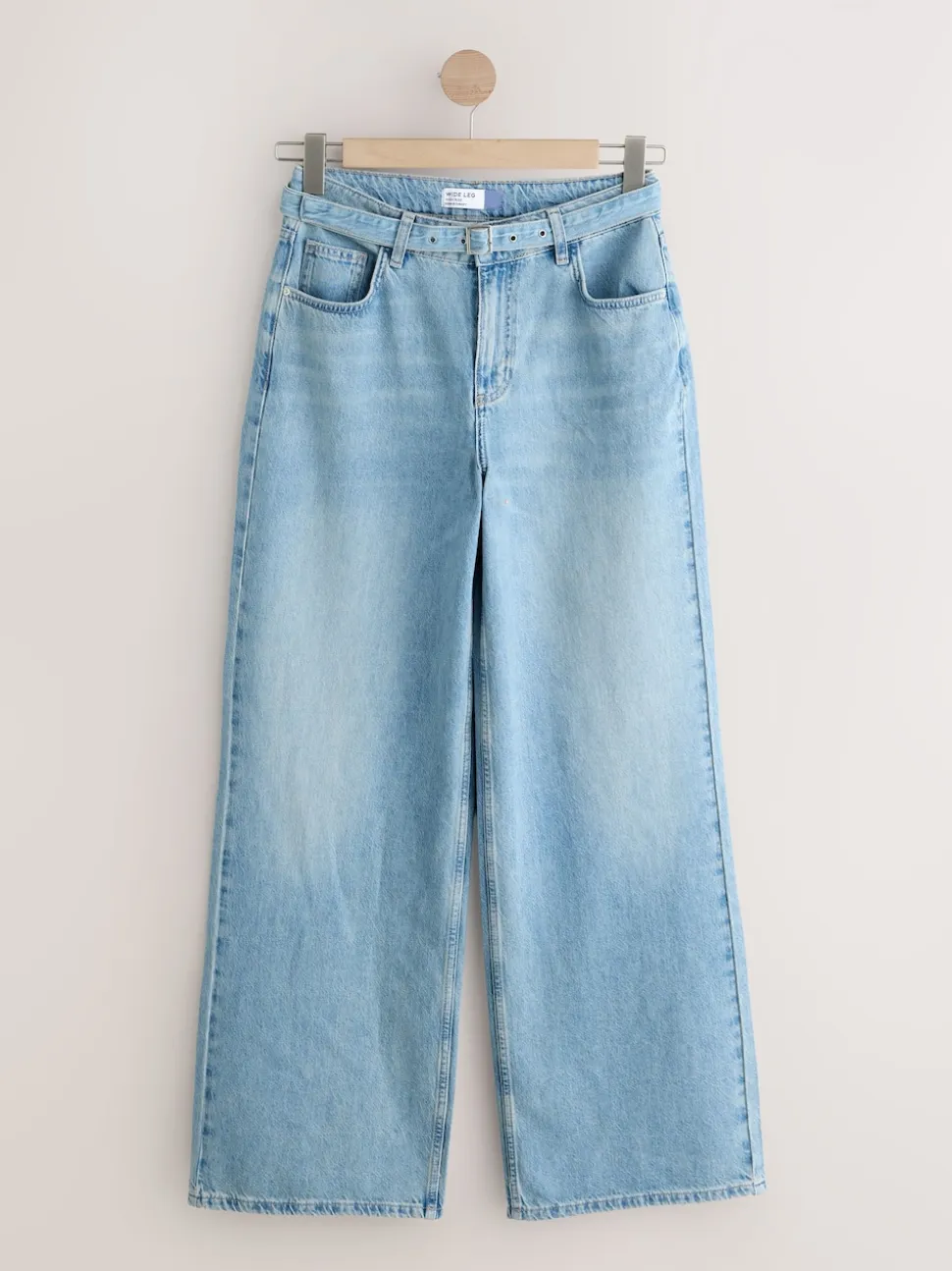 Light Blue Belted Wide Leg Jeans