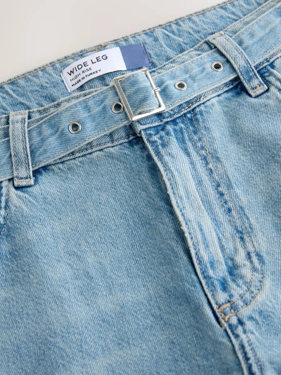 Light Blue Belted Wide Leg Jeans