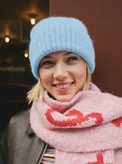 Light Blue Ribbed Beanie Containing Wool Hat
