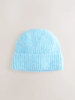 Light Blue Ribbed Beanie Containing Wool Hat