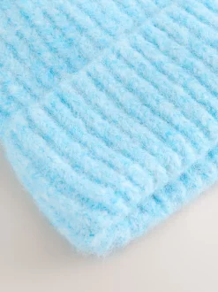 Light Blue Ribbed Beanie Containing Wool Hat