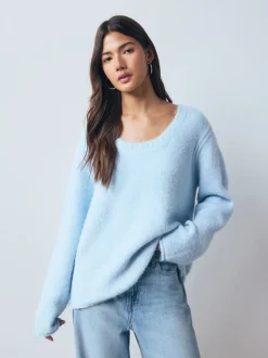 Light Blue Scoop Neck Jumper With Wool