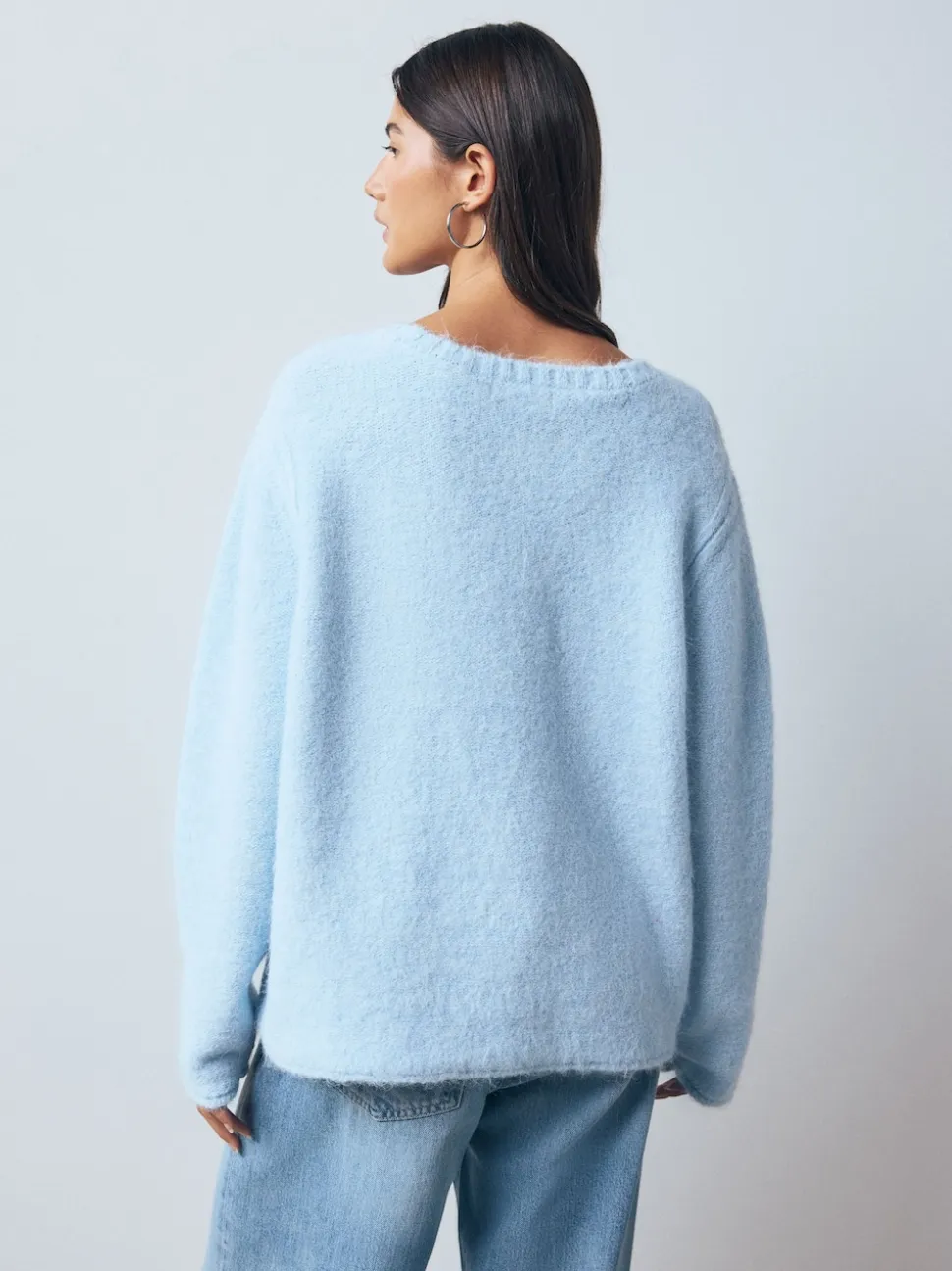 Light Blue Scoop Neck Jumper With Wool