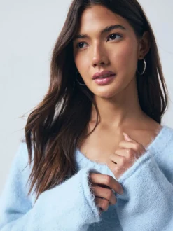 Light Blue Scoop Neck Jumper With Wool