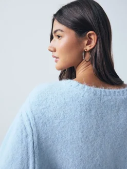Light Blue Scoop Neck Jumper With Wool