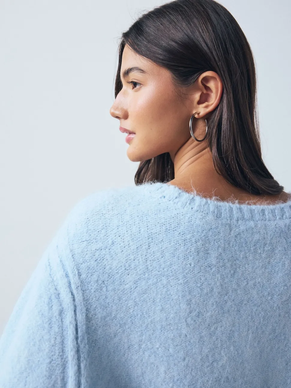 Light Blue Scoop Neck Jumper With Wool
