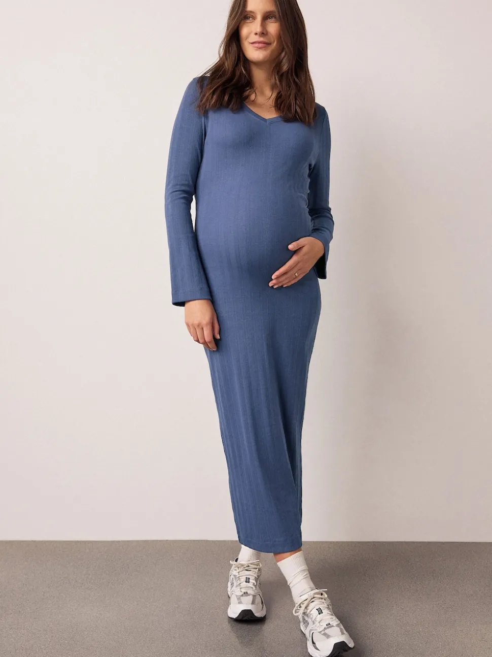 Light Blue Tie Back Ribbed V-Neck Dress