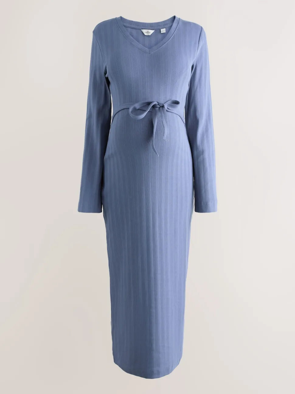 Light Blue Tie Back Ribbed V-Neck Dress