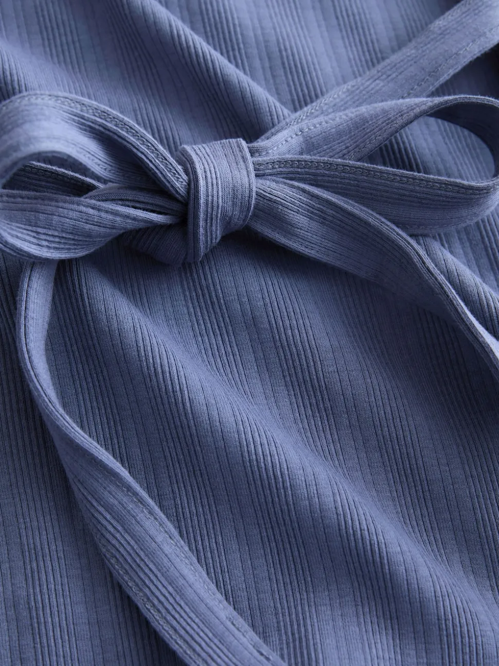 Light Blue Tie Back Ribbed V-Neck Dress