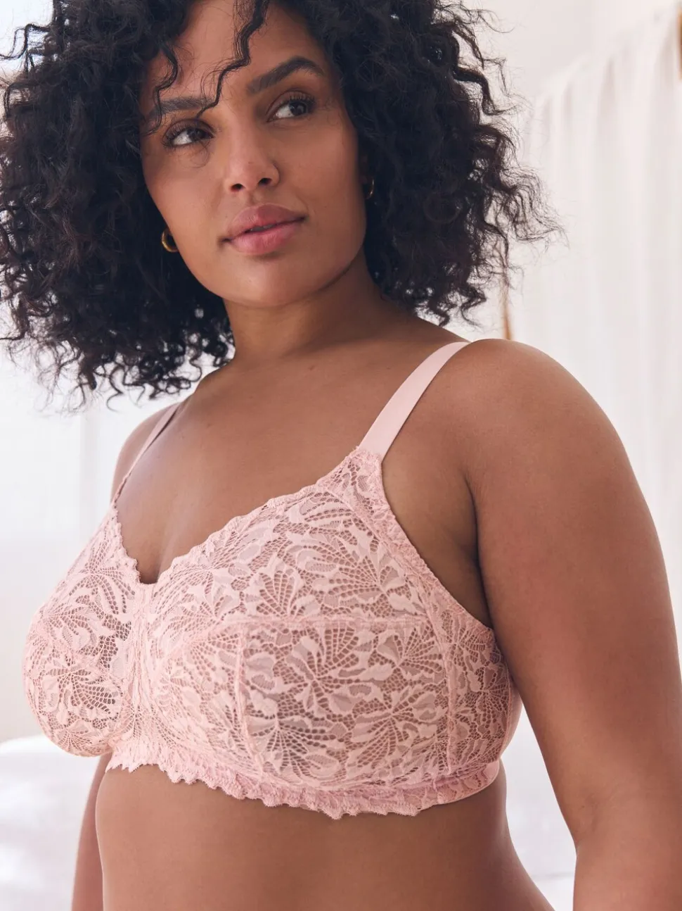 Light Pink B-H Total Support Non Pad Non Wire Full Cup Lace Ultimate Comfort Bra